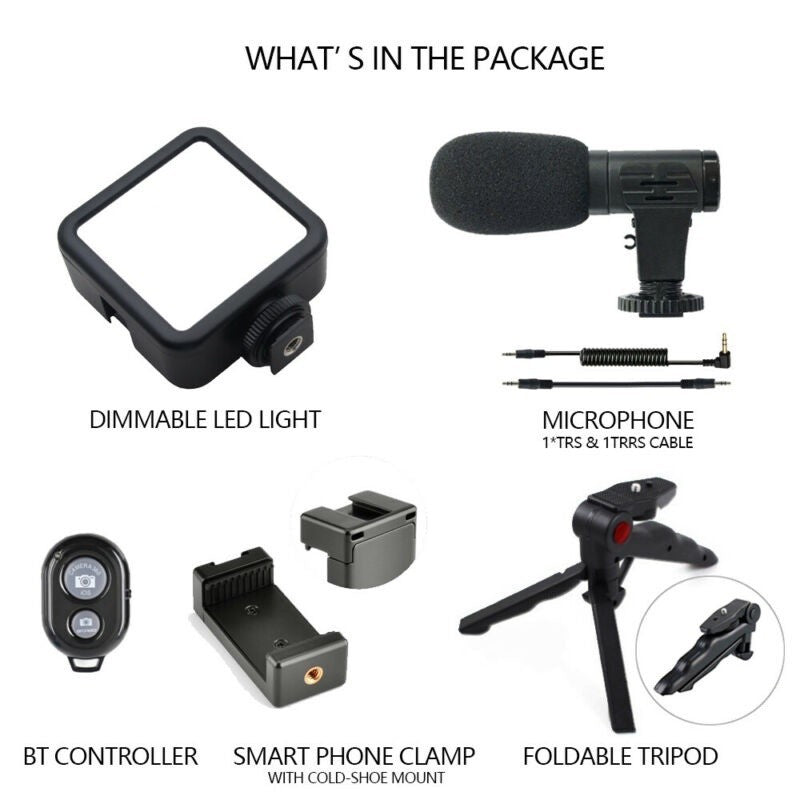 Kit Youtuber Tripe Vlog Live Suporte Celular LED com Microfone - Ideal para Fazer Vídeos Profissionais