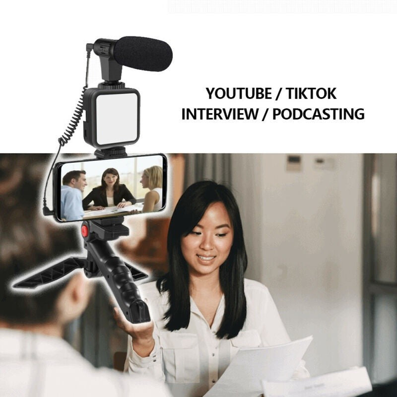 Kit Youtuber Tripe Vlog Live Suporte Celular LED com Microfone - Ideal para Fazer Vídeos Profissionais