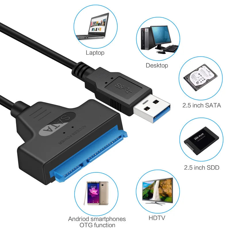 Cabo SATA para USB 3.0/2.0 – Conexão Rápida para HDD e SSD até 6Gbps!