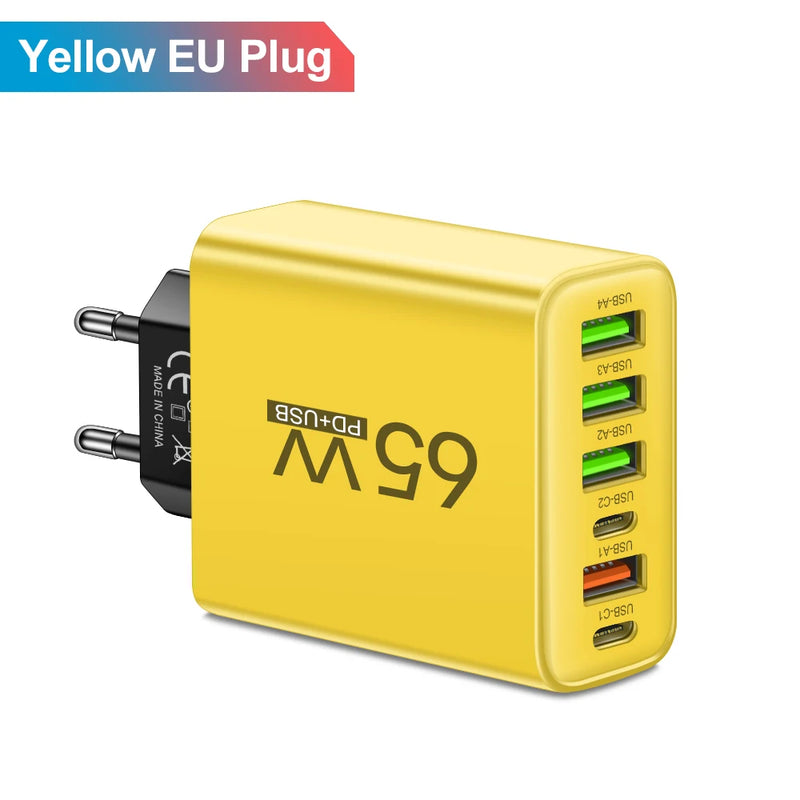 Carregador Rápido 65W – 6 em 1: Carregue iPhone, Samsung, Xiaomi e Mais com Velocidade e Eficiência!