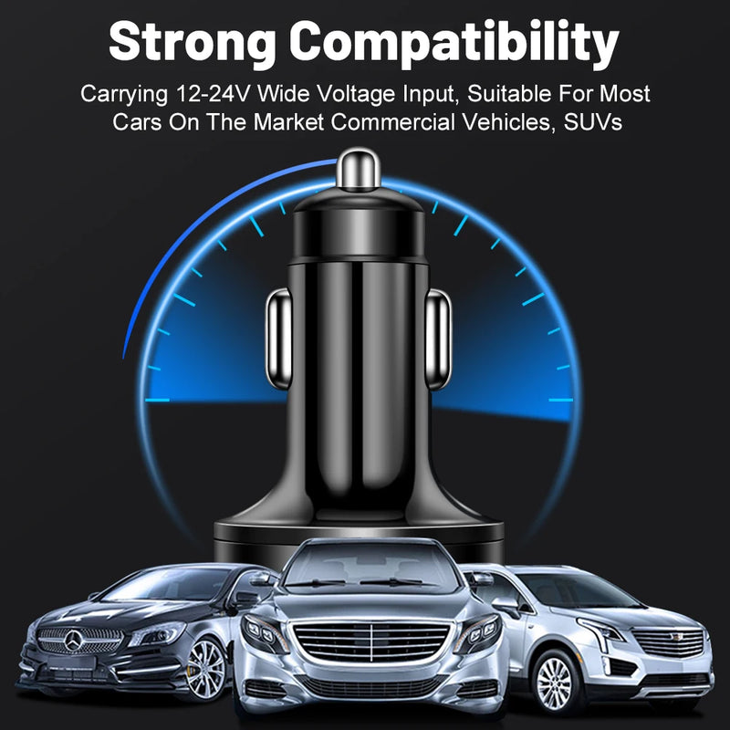 Carregador de Carro USB Tipo C 100W – 6 Portas com Carregamento Rápido PD e QC3.0!