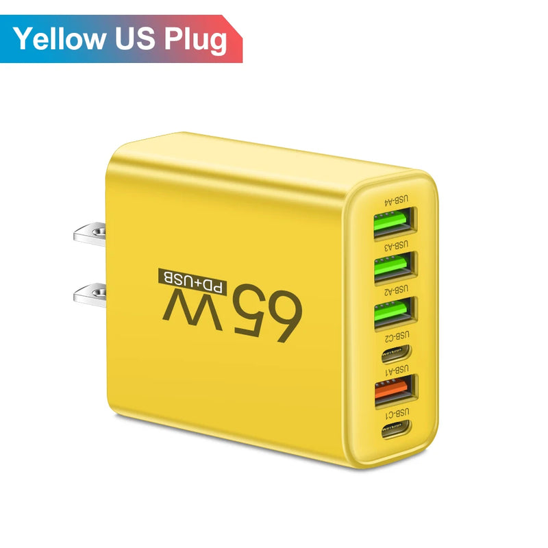 Carregador Rápido 65W – 6 em 1: Carregue iPhone, Samsung, Xiaomi e Mais com Velocidade e Eficiência!