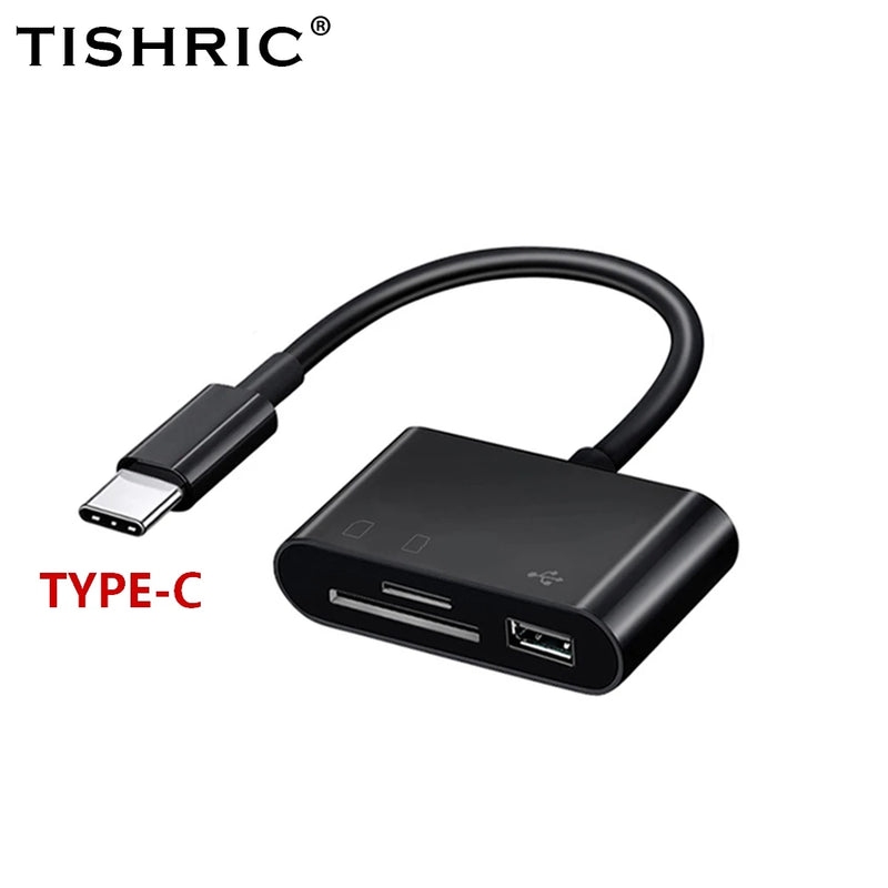 Adaptador TISHRIC Micro USB para Tipo C - Leitor de Cartão SD/TF, Compatível com MacBook, Samsung, Huawei, Xiaomi e Laptops