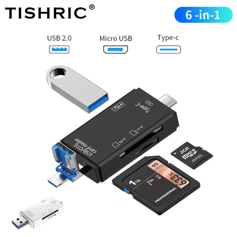 Adaptador TISHRIC Micro USB para Tipo C - Leitor de Cartão SD/TF, Compatível com MacBook, Samsung, Huawei, Xiaomi e Laptops