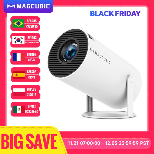 Projetor MAGCÚBICO HY300 PRO 4K – Android 11, Duplo Wi-Fi 6, 260 ANSI – Transforme Sua Casa em um Cinema!