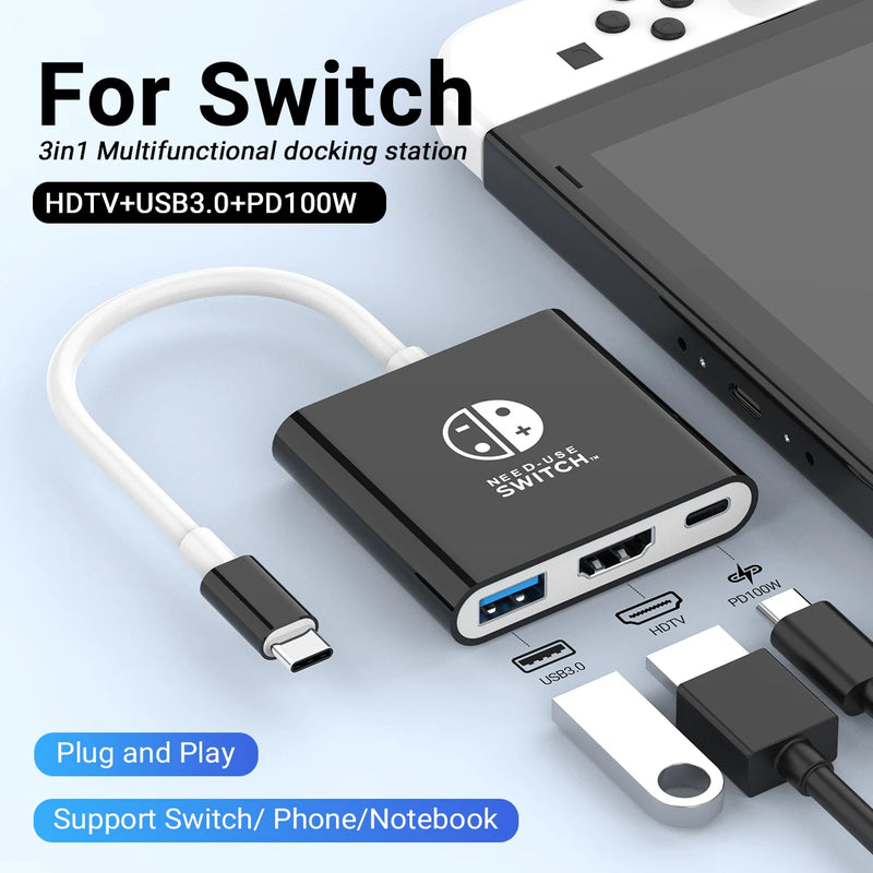 Portátil Nintendo Switch Docking Station TYPE-C Hub com HDMI e USB 3.0 Perfeito para Viagens e Jogos