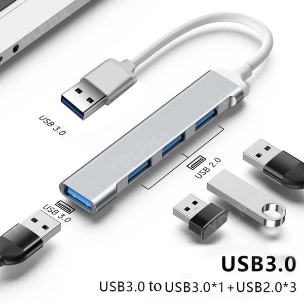 Hub Tipo C Multiportas – USB 3.0/2.0, 4 Portas e Alta Velocidade de 5Gbps!