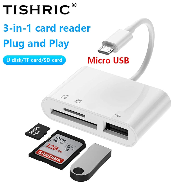 Adaptador TISHRIC Micro USB para Tipo C - Leitor de Cartão SD/TF, Compatível com MacBook, Samsung, Huawei, Xiaomi e Laptops