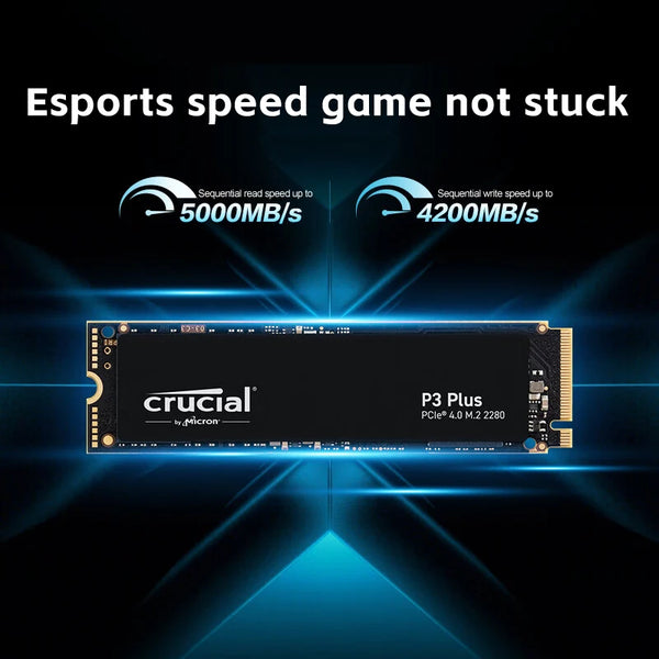 SSD Crucial P3 Plus NVMe M.2 PCIe Gen4x4 – Velocidade de até 5000MB/s, Capacidades de 500GB, 1TB e 2TB (Pacote OEM)!"