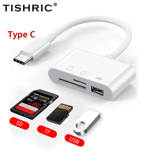 Adaptador TISHRIC Micro USB para Tipo C - Leitor de Cartão SD/TF, Compatível com MacBook, Samsung, Huawei, Xiaomi e Laptops