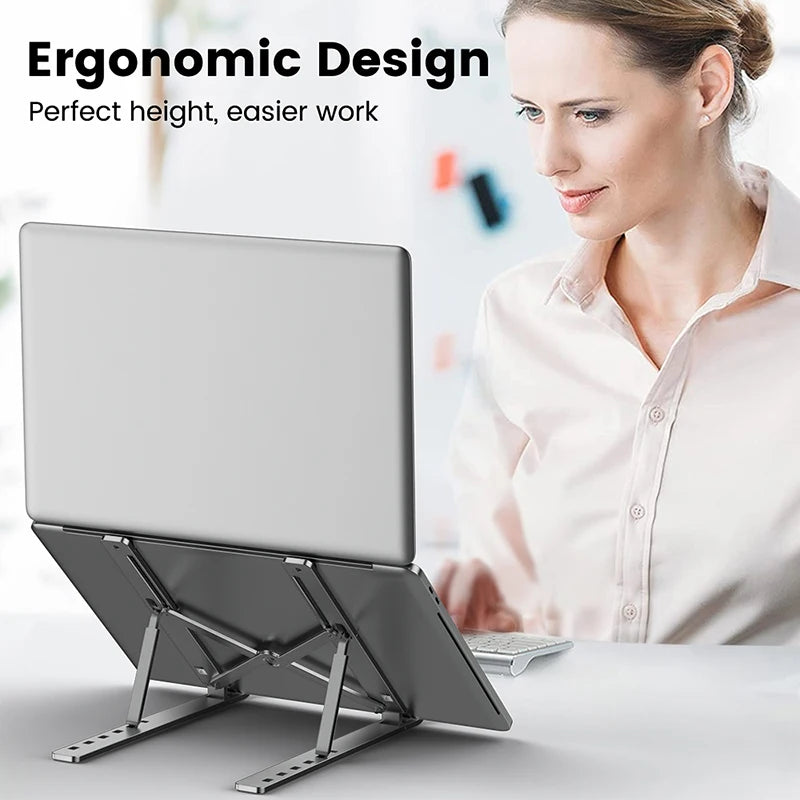 Suporte Dobrável Ajustável Portátil de Alumínio – Elevação e Refrigeração para Notebooks!
