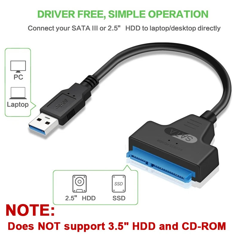 Cabo SATA para USB 3.0/2.0 – Conexão Rápida para HDD e SSD até 6Gbps!