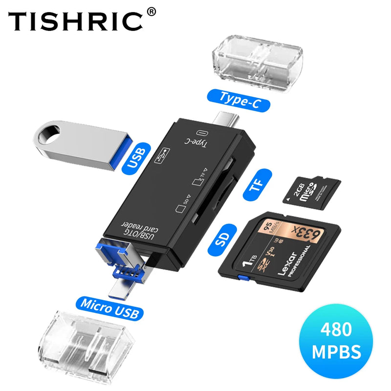 Adaptador TISHRIC Micro USB para Tipo C - Leitor de Cartão SD/TF, Compatível com MacBook, Samsung, Huawei, Xiaomi e Laptops