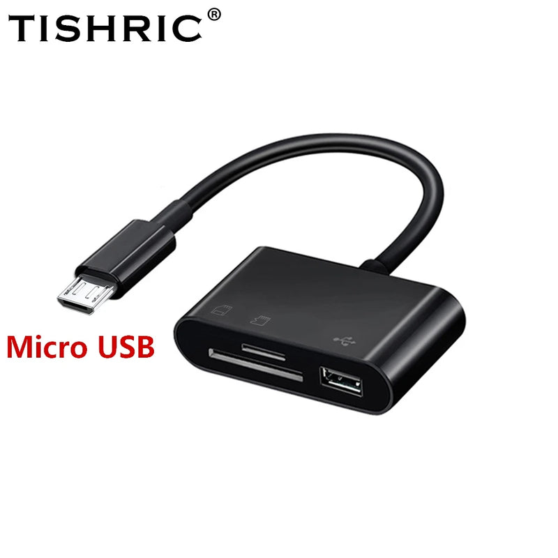Adaptador TISHRIC Micro USB para Tipo C - Leitor de Cartão SD/TF, Compatível com MacBook, Samsung, Huawei, Xiaomi e Laptops