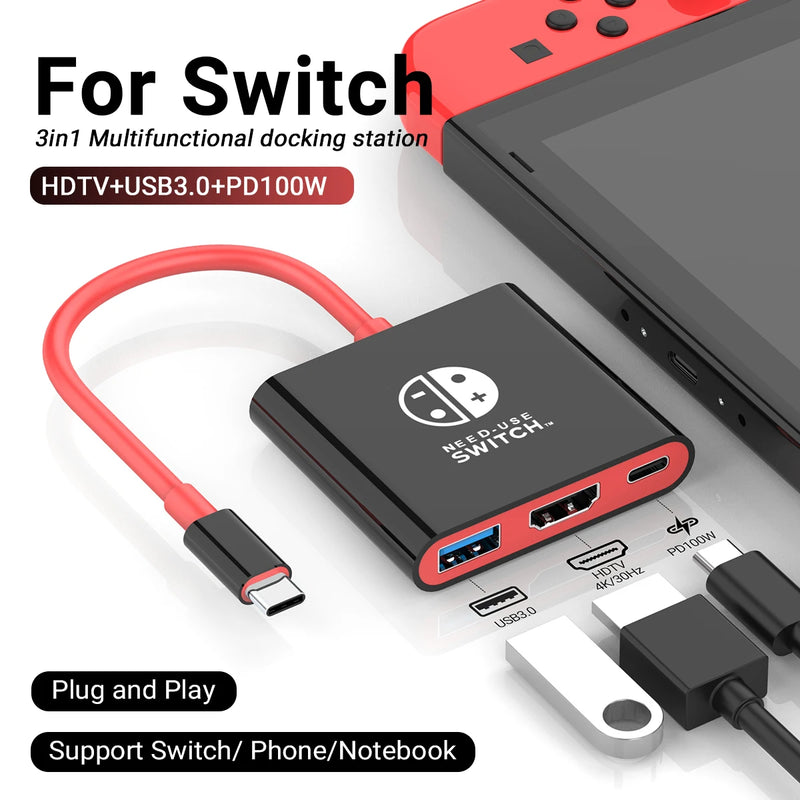 Portátil Nintendo Switch Docking Station TYPE-C Hub com HDMI e USB 3.0 Perfeito para Viagens e Jogos