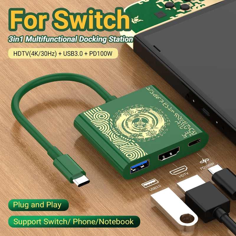 Portátil Nintendo Switch Docking Station TYPE-C Hub com HDMI e USB 3.0 Perfeito para Viagens e Jogos