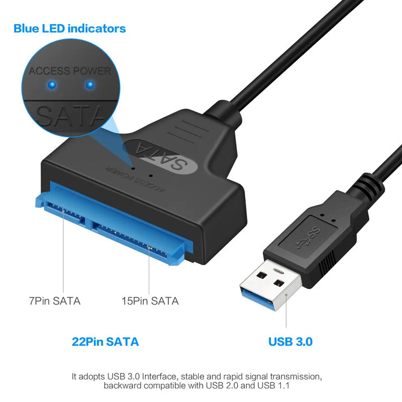 Cabo SATA para USB 3.0/2.0 – Conexão Rápida para HDD e SSD até 6Gbps!