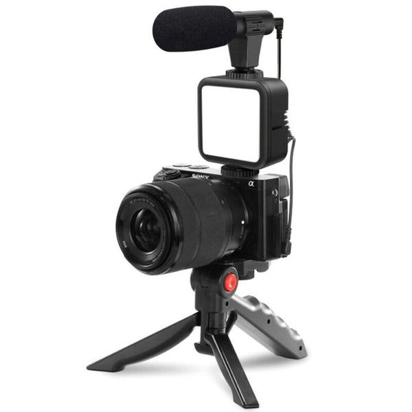 Kit Youtuber Tripe Vlog Live Suporte Celular LED com Microfone - Ideal para Fazer Vídeos Profissionais