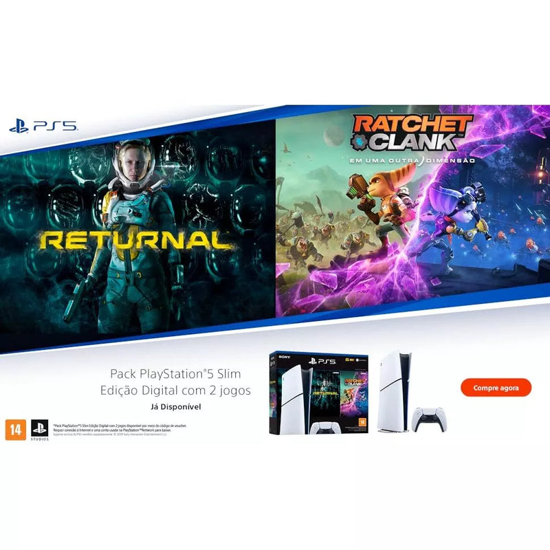 Console Sony Playstation 5 - SLIM - 1TB - Edição DIGITAL C/ 2 Jogos - CFI-2014B01X