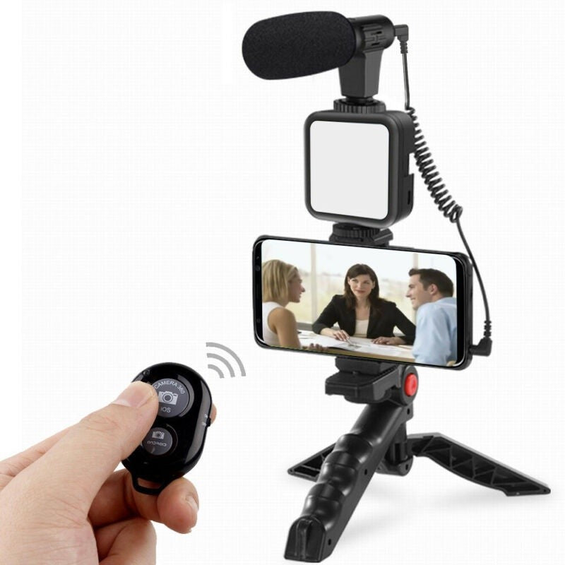 Kit Youtuber Tripe Vlog Live Suporte Celular LED com Microfone - Ideal para Fazer Vídeos Profissionais